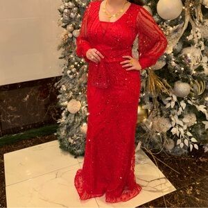 Elegant Red Sequin Evening Gown